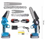 Akumulatorska ročna mini žaga NAKIDA HT-5719 + 2x bateriji 21 V + 100 mm + 150 mm meč + 2 verigi