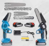 Akumulatorska ročna mini žaga NAKIDA HT-5719 + 2x bateriji 21 V + 100 mm + 150 mm meč + 2 verigi