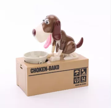 Škatla za zaklade lačen pes rjave in bele barve