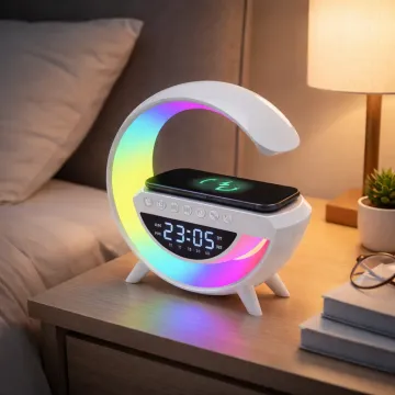 Zvočnik Bluetooth s svetilko LED , brezžičnim polnilcem in uro - BT-3401